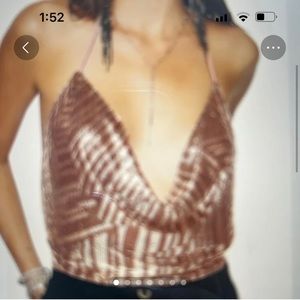 Ramy Brook halter top S/P metallic rose and white